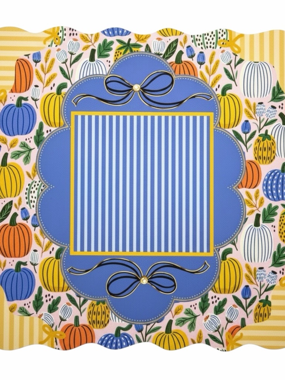 NEW Custom Designed Festive Blue Pumpkin Scalloped Edge Mahjong Mat - Picture 6 of 8